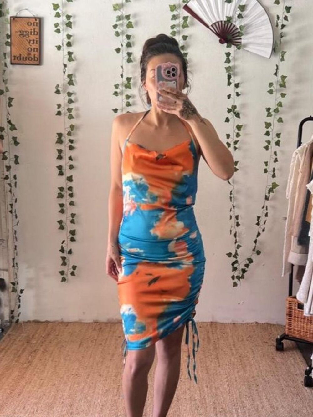 NWT CBR tie dye halter cowl neck mini/midi dress. Size medium
